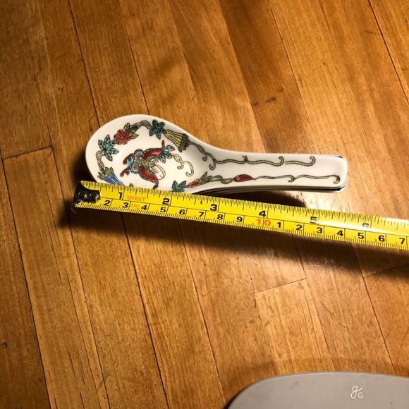 Set Of 4 Vintage Porcelain Chinese Soup Spoons 5.5” Blue Print and Butterfly - Picture 6 of 7